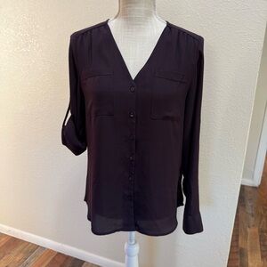 Express - Elegant Deep Purple V-Neck Women's Top - Size SP